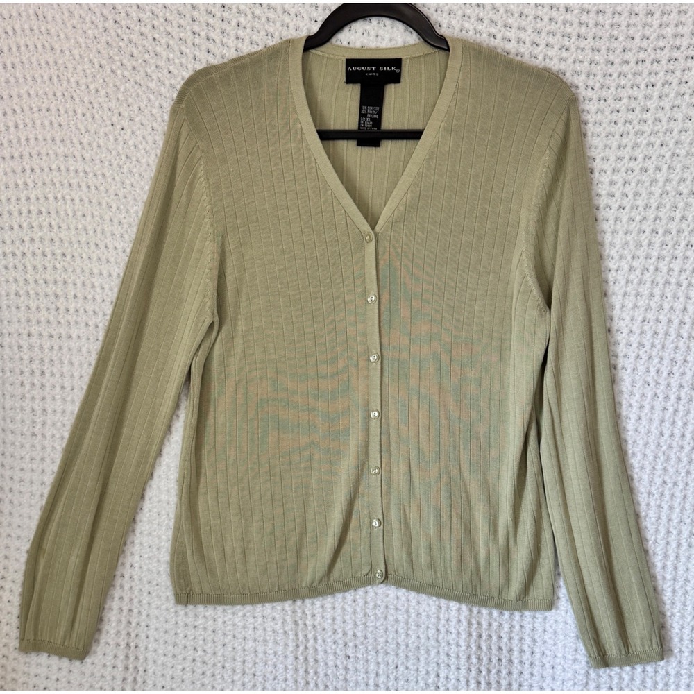 August Silk Womens‎ Cardigan Long Sleeve Button Front Green Sweater Top